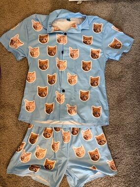Kids Blue Cat Face Pajama Set